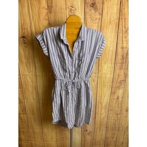 Japna Striped Button Up Shirt Dress Pockets Adjustable Waist Women's Size S